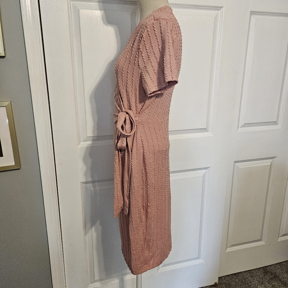 Shein Pink Lightweight Sweater Wrap Dress - Picture 3 of 6